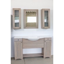 Set mobilier baie din lemn masiv, 150 x 34 x 167 cm, finisaj Gri patinat